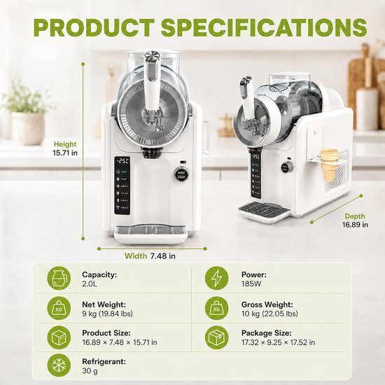 IJsmachine Slushie Maker - Soft Ijs Apparaat - Thuis Drankjes Maken - Geen IJs Nodig - 2L Capaciteit - Wit — afbeelding 3