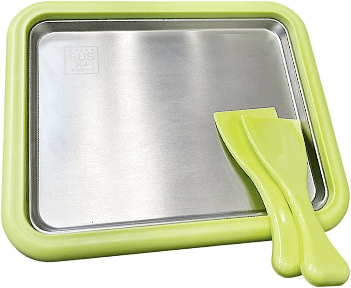 Gerolde Ijsmachine Set - Dessert Maker - Zelfgemaakte Desserts - Roestvrijstalen Vriesplaat - 26.5 x 21.5 cm - Zilver