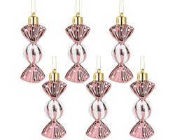 Dailygoods - RIVIEVAL Kerstboom Decoraties – Glanzende Hangballen 8,3 cm in Snoepvorm voor Feest en Huisdecoratie (Roségoud)