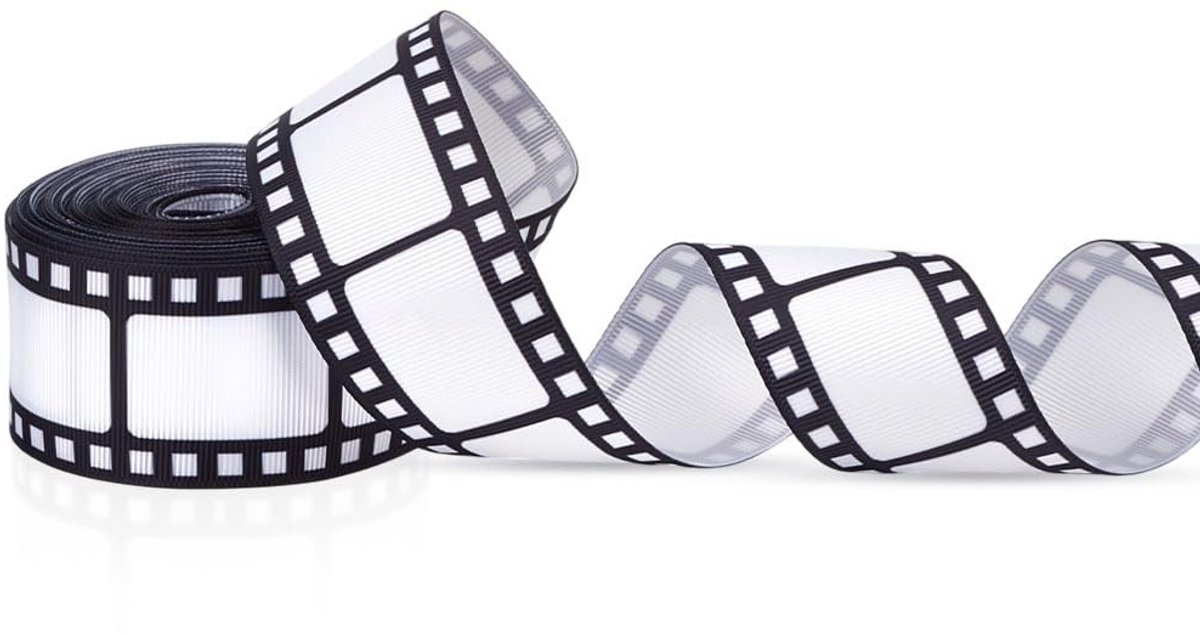 Dailygoods- Filmstriplinten 9,1 m - Decoratie lint - Vintage filmstripdesign - Polyester - Zwart/wit - Retro charme - Decoratielint