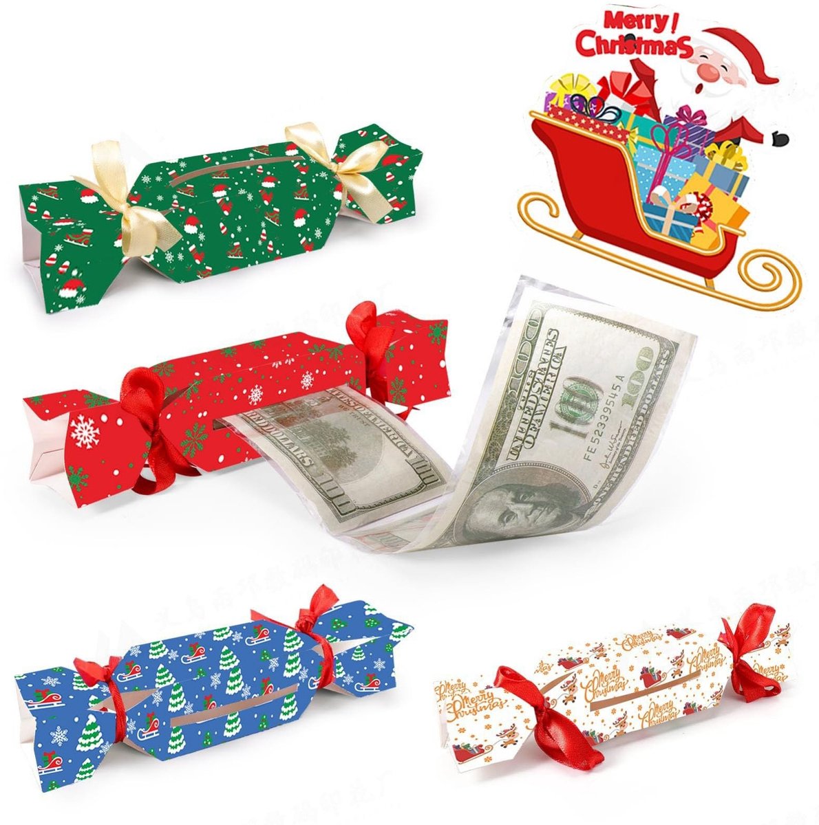 Dailygoods - Cosensi - Dailygoods - Set van 4 Kerst Bankbiljettendozen, Creatieve Cadeaus