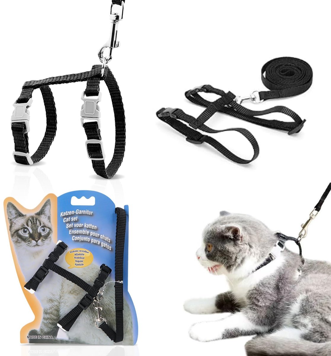 Dailygoods- Kattenharnas verstelbaar - Kattenriem met looplijn - Antiontsnapping - Onbreekbaar nylon - Geschikt voor kittens - Afmetingen 24-39 cm