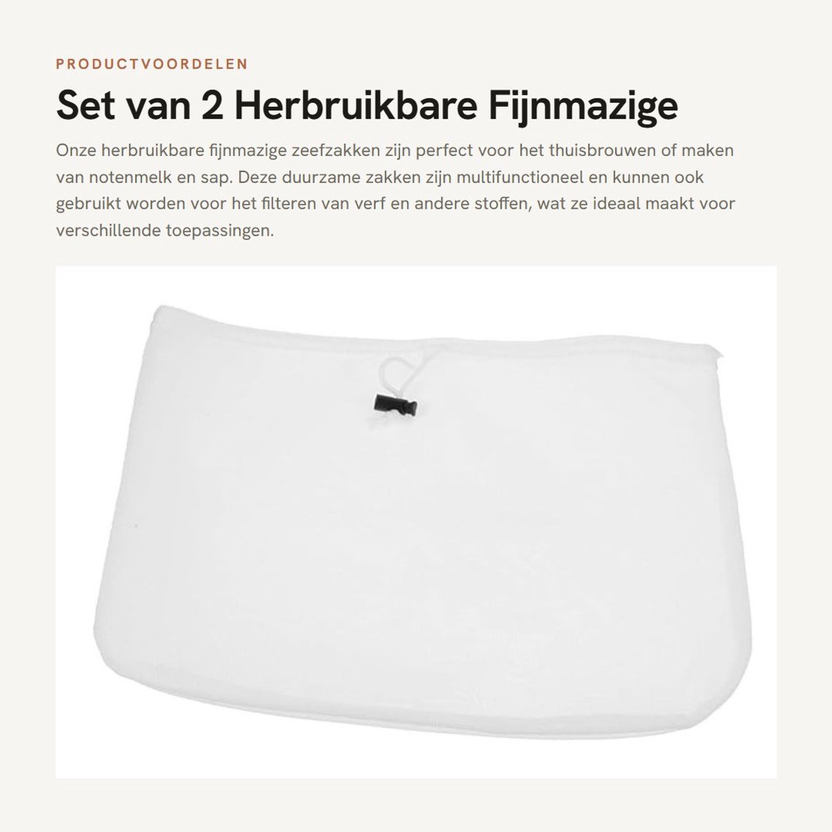 Dailygoods- Zeefzak 2 Stuks - Herbruikbaar - Fijnmazig - Duurzaam - Voor Thuisbrouwen/Wijnmaken - 26"x22" Afmetingen - Brouwzak