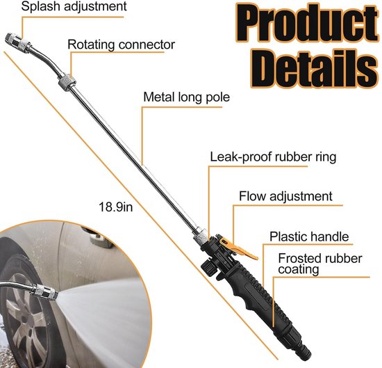 Dailygoods - Spuitpistool voor hogedrukreiniger, metalen tuinpistool, hogedrukreiniger, tuinslanglans voor het wassen van auto's en huisdieren van Dailygoods — afbeelding 3