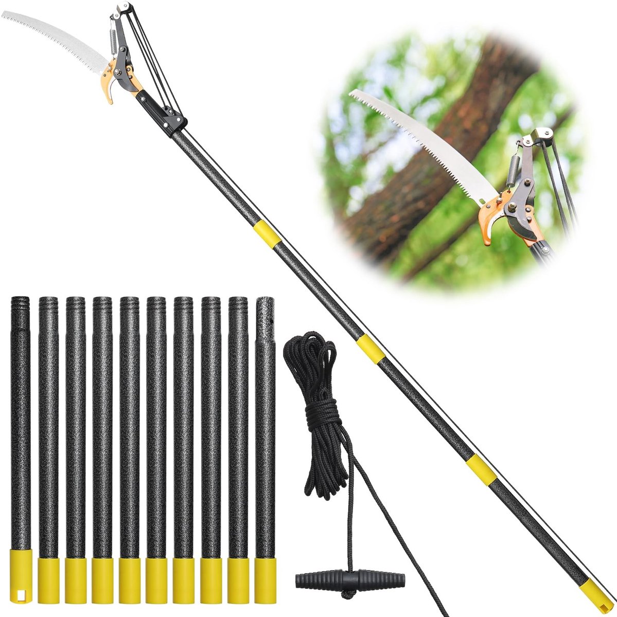 Dailygoods- Takkenzaag Telescopisch - 2-in-1 Snoeischaar - Uitschuifbare Handgreep - Scherp Stalen Lemmet - Voor Hoge Takken - Ideaal voor Bomen - Boomsnoeischaar