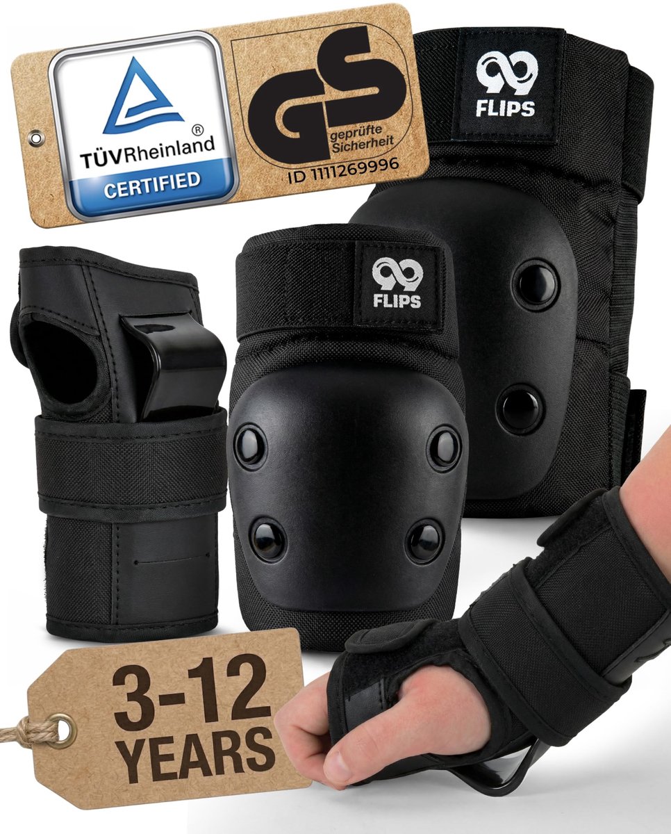 Dailygoods- Beschermingsset voor Kinderen 3-12 Jaar - Skate Bescherming - Kniebeschermers/Elleboogbeschermers/Handbeschermers - Set van 6 Stuks - TÜV Gecertificeerd - Veilig en Ventilerend - Skatebescherming