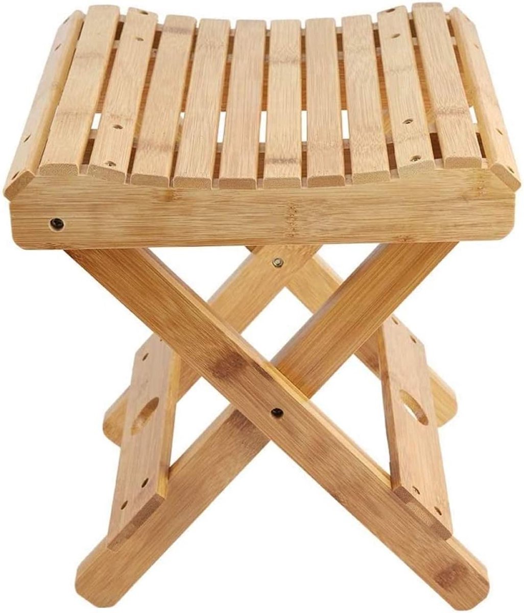 Houten Krukje - Douche Zitje - Ontspanning Thuis - Inklapbaar Ontwerp - 29 cm - Houtkleur
