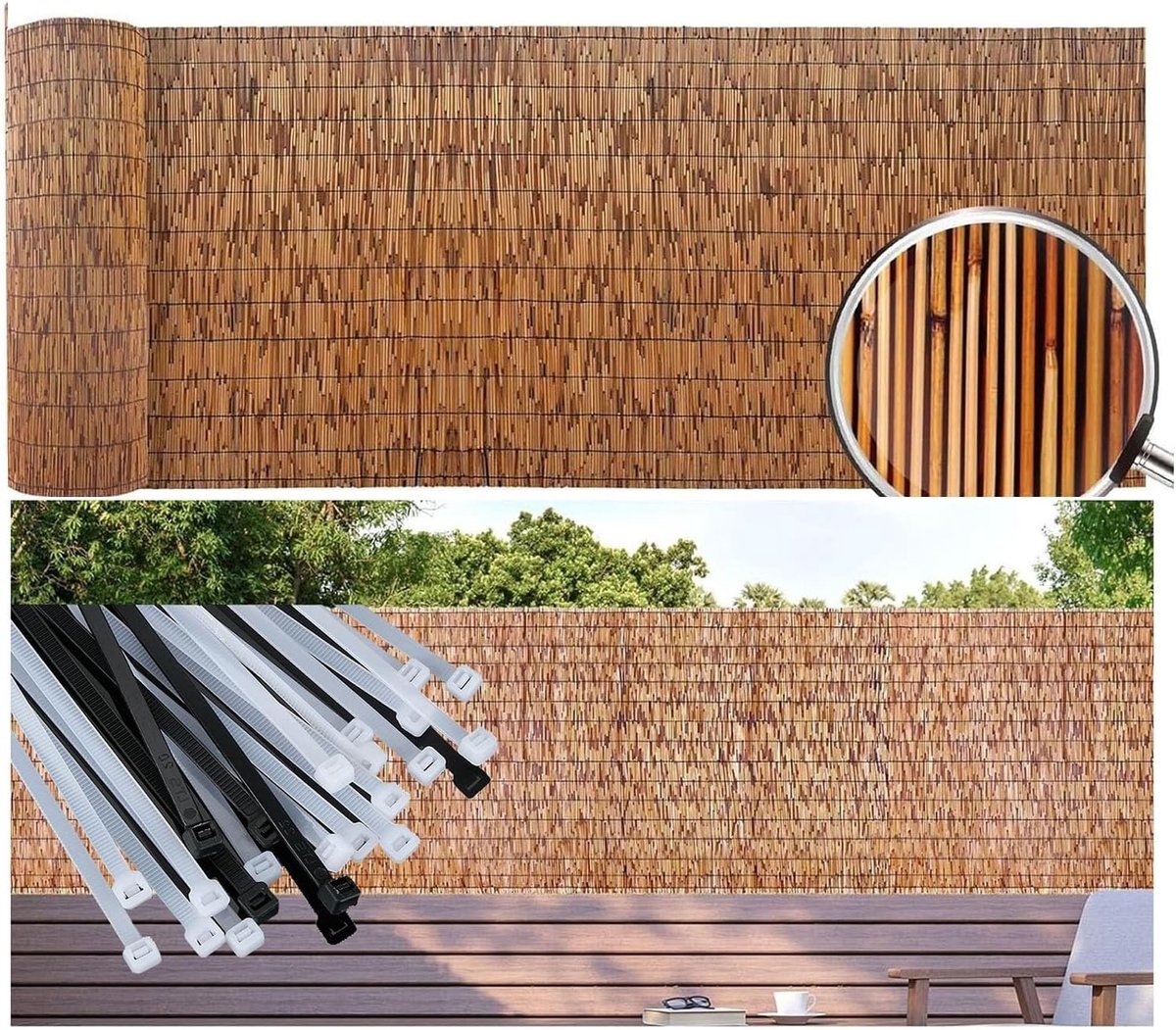Rieten Mat - Zichtscherm Balkon - Meer Privacy - Op Rol Trimbaar - 105x450 cm - Natuurlijk