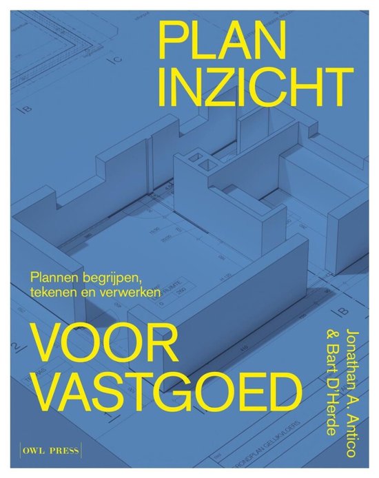 Boek met de titel 'PLAN INZICHT VOOR VASTGOED' op een blauwdruk van een plattegrond.