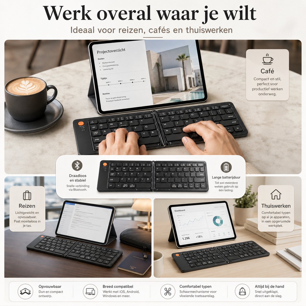 Opvouwbaar toetsenbord-Bluetooth Toetsenbord -Mini toetsenbord- Magnetisch Sluitend- Draadloos-Foldable keyboard thumbnail 5