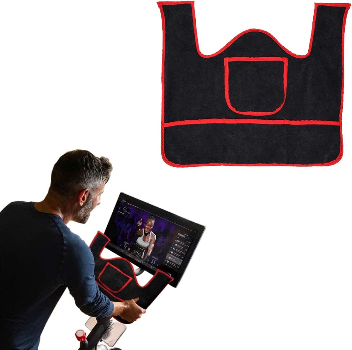 Fietsstuur Handdoek - Zweethanddoek Spinfiets - Fitness Training - Met Opbergvakken - 23.5 cm - Zwart