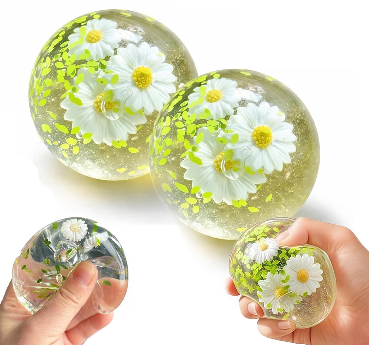 Slow Rising Squishy - 2 stuks - Madeliefjes stressbal - Fidget Squishy - Zachte Stressverlichtend Speelgoed - Anti Stress Speelgoed - Fidget - Knijp Speelgoed - Langzame Squishy - Fidget Toys - Stress Relief Speelgoed - Angstverlichting