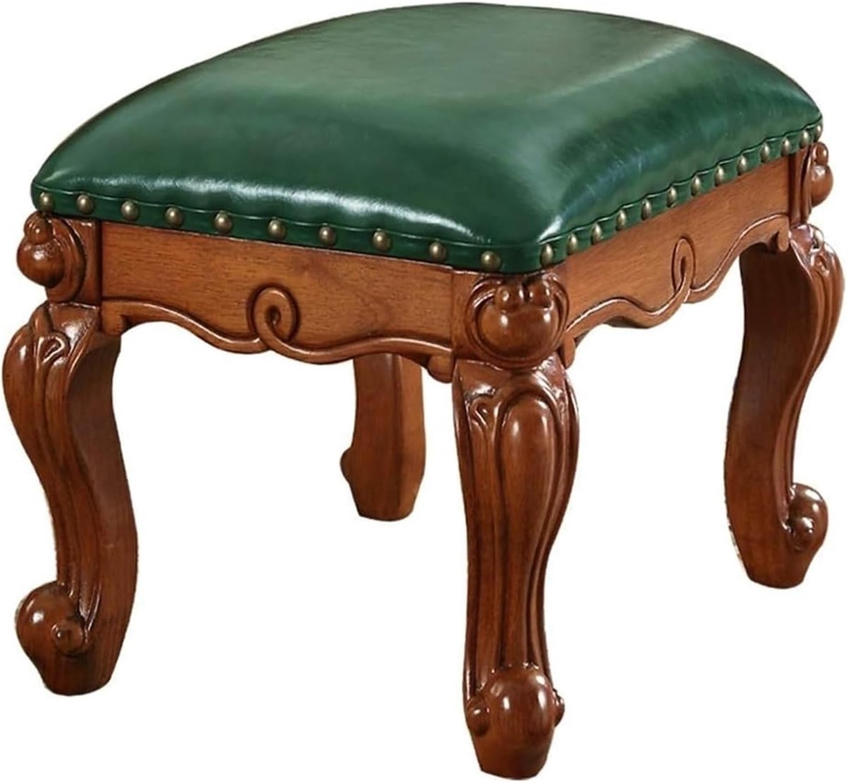 Ottomaanse Voetensteun - Ronde Kruk - Ontspannen Zitten - Massief Hout - 40x30x33cm - Groen
