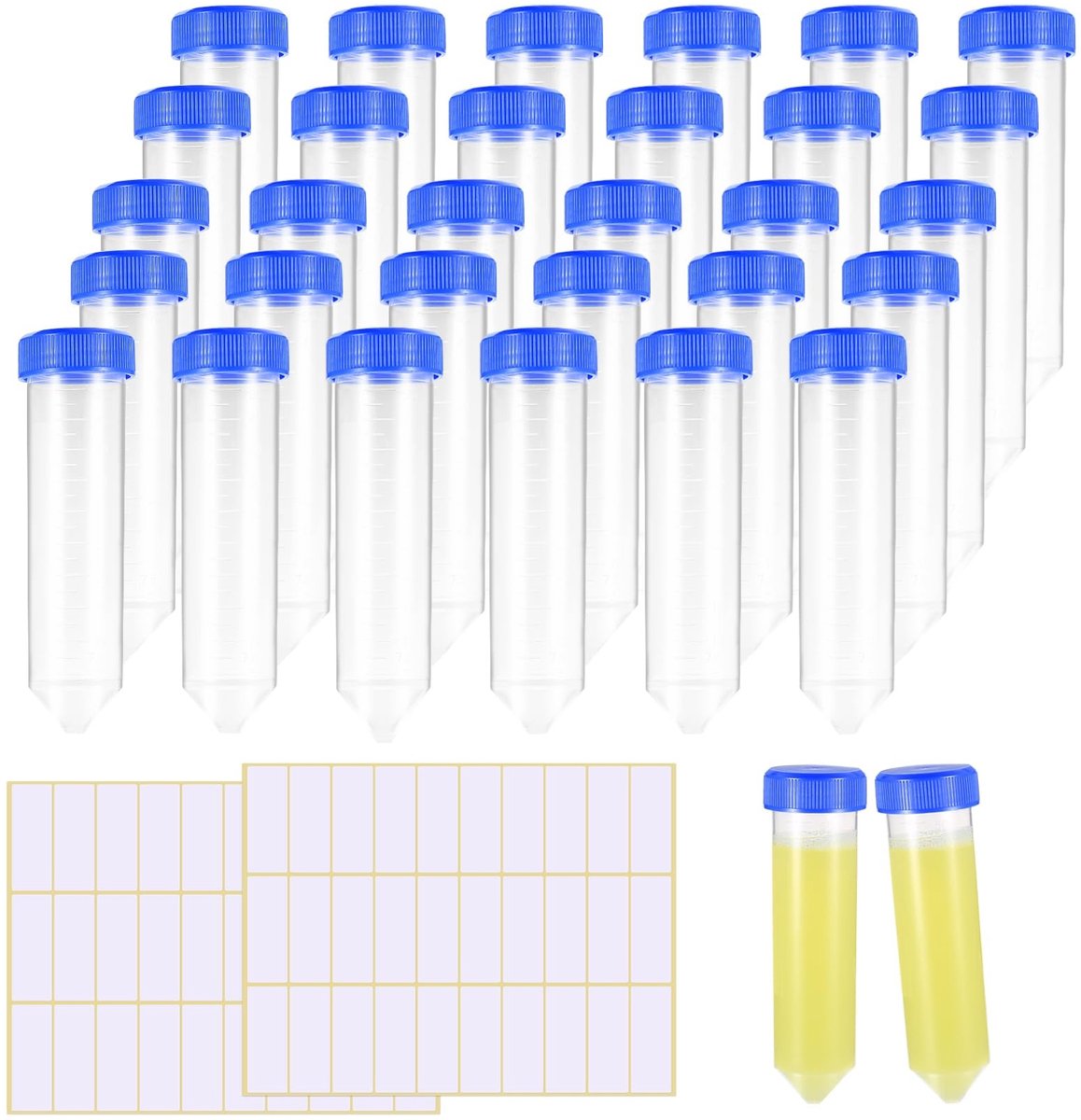 Dailygoods- Reageerbuis 50ml - 26 Stuks - Plastic Reageerbuisjes - Schroefdop - Herbruikbaar - Duidelijke Schaalverdeling - Monsterbuis