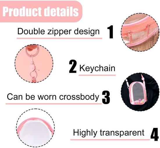 Doorzichtige Figuur Vitrine Draagtas met Sleutelhanger - Beschermhoes voor Pluchen Poppen - PVC Opbergtas voor 15cm Poppen - Roze. — afbeelding 5