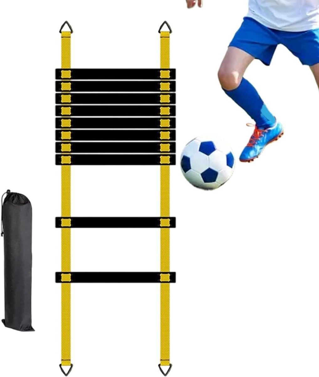 Behendigheidsladder Set - Sportuitrusting - Sporttraining Verbeteren - Draagbaar Met Tas - 5 Meter - Geel