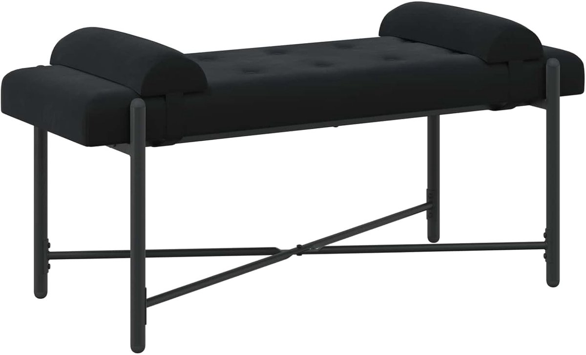 Knop-gestept Bankje - Zitbankje met Kussens - Stijlvolle Zitplek - Fluwelen Bekleding - 110 x 40 x 46 cm - Zwart