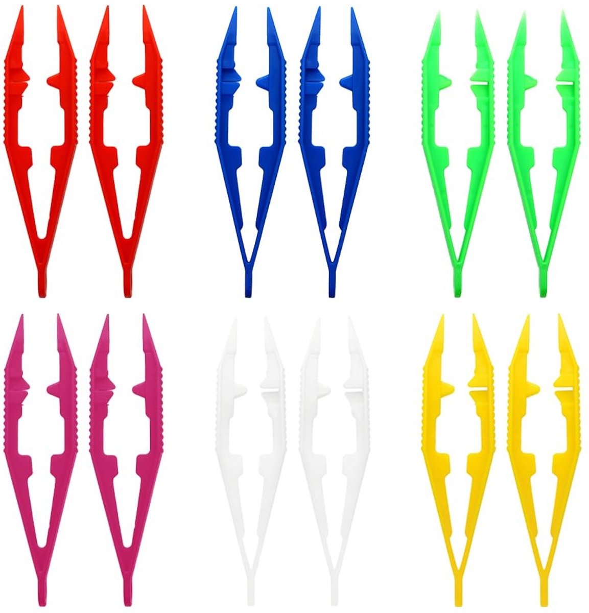 Dailygoods- Pincet Set 12 Stuks - Plastic Pincet - Kleurrijke Ambachtelijke Pincet - 10 cm - Voedingstang voor Reptielen - Perfect voor Kinderen - Voertang