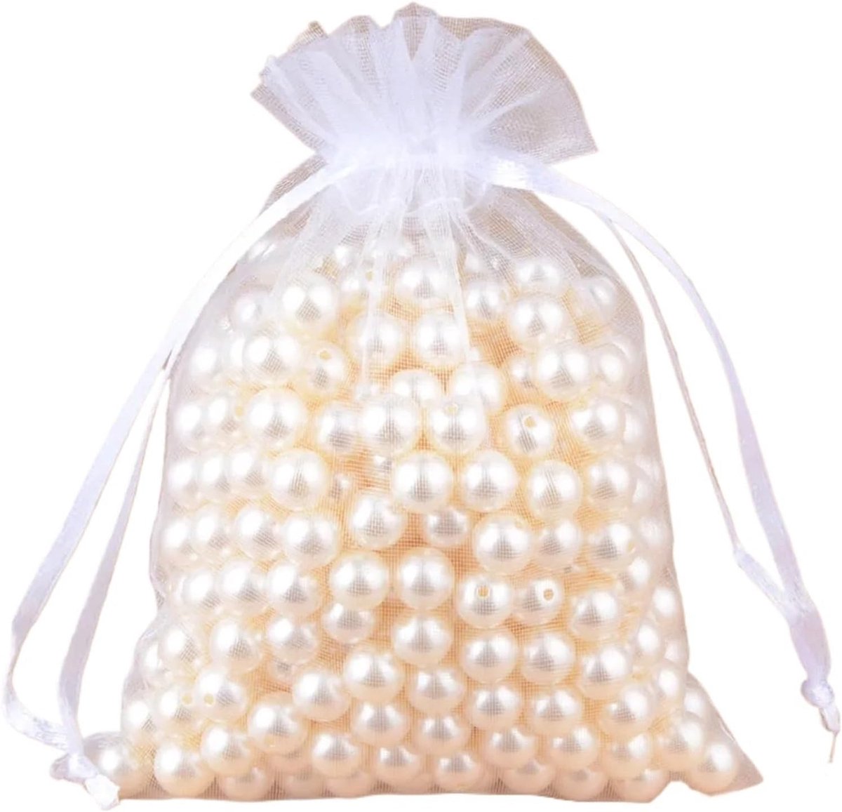 Organza Zakjes - Cadeauzakjes Trekkoord - Kleine Spullen Opbergen - Makkelijk Openen Sluiten - 7x9 cm - Wit