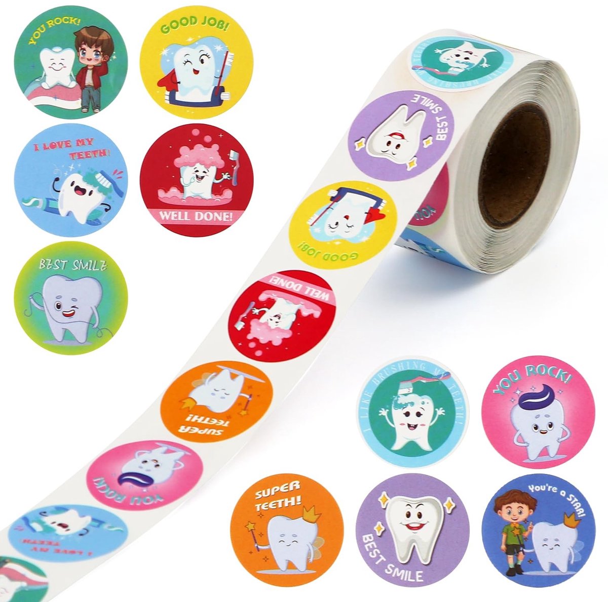 Dailygoods- Tandheelkundige Stickers 500 Stuks - Veelkleurig - Zelfklevend - Gecoat Papier - Knutselspullen - Feestgunsten