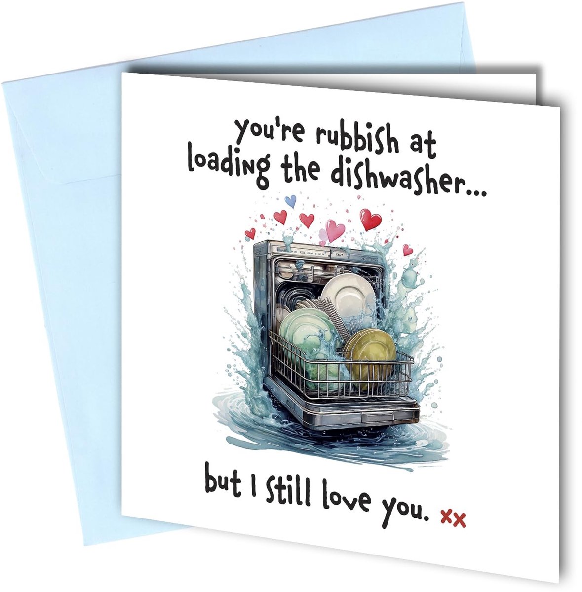 Dailygoods- Wenskaart Grappige Vaatwasser - Verjaardag - Vaderdag - Valentijnsdag - Aquarelillustratie - 350gsm Karton - Kaart