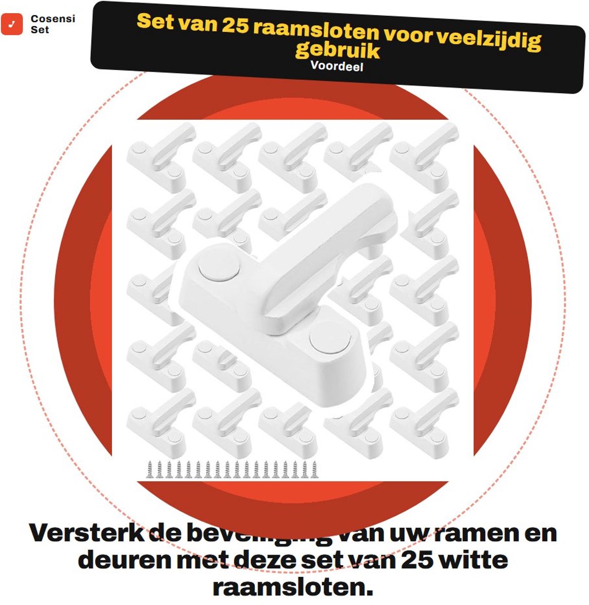 Dailygoods- Sjerpstoorzender Set van 25 - Raambeveiliging - Raamsloten - Anti-diefstal - Flush Lock - Eenvoudige installatie - Raamslot