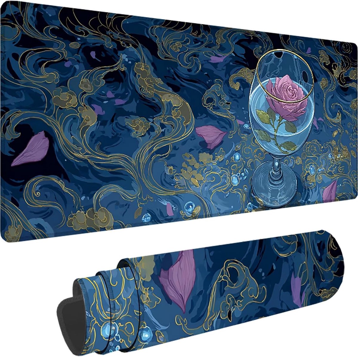XXL Muismat - Bureau Onderlegger - Gaming en Kantoor - Antislip Rubberbasis - 120x60 cm - Blauw Bloem