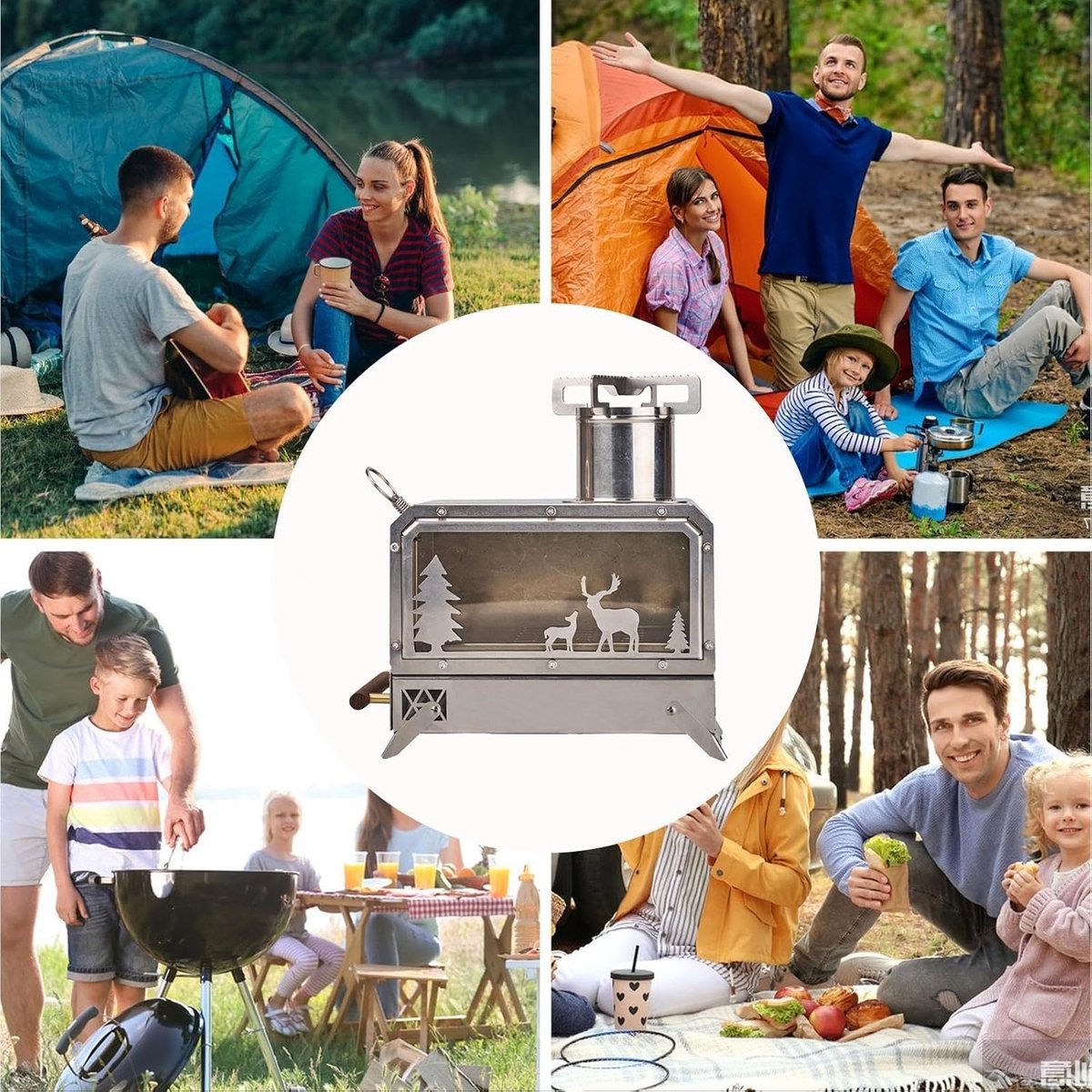 Houtkachel Camping - Draagbaar Fornuis Tent - Buiten Koken - Transparant Vlamzicht - 30 x 20 x 22 cm - Zilver