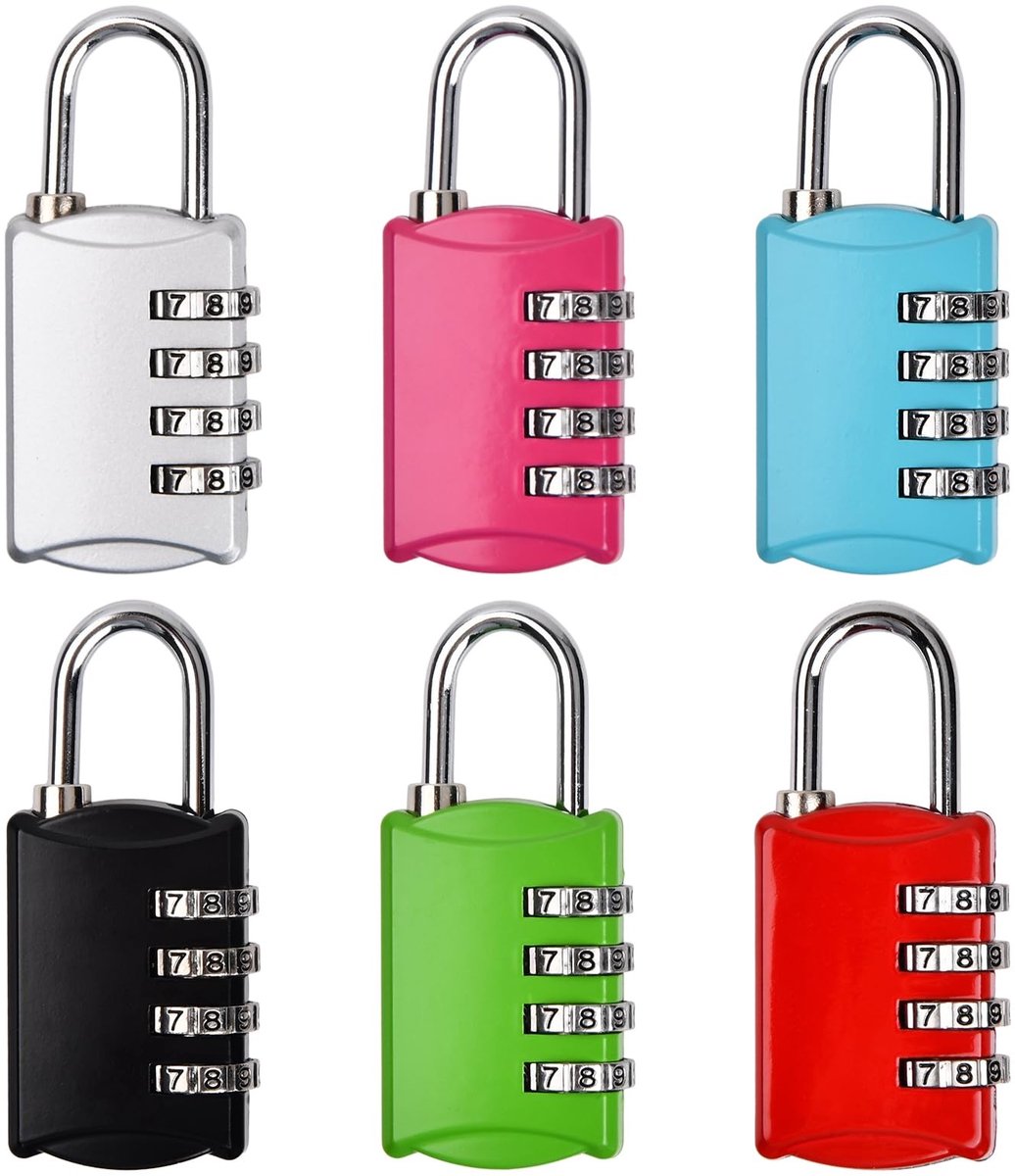 Dailygoods - 6 stuks hangslot, cijferslot, 4-cijferig hangslot met cijfercode, slot met cijfercode van metaal, weerbestendig, cijferslot, klein hangslot, voor kluisjes, poort, omheining (6 stuks)