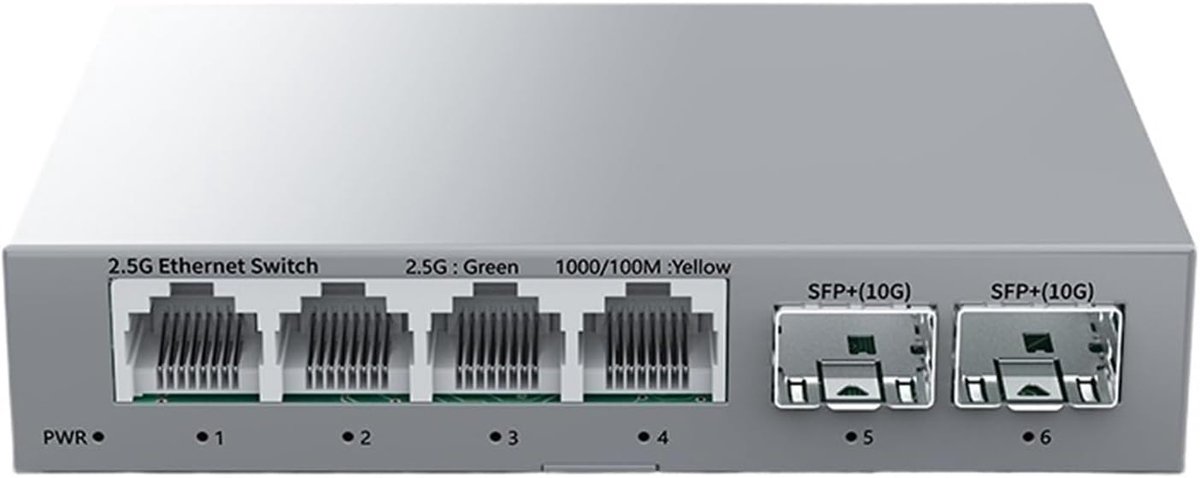 2.5Gb Schakelaar - Ethernet Switch - Netwerk Uitbreiden - 10GbE SFP+ Slot - 4 Poort - Zwart