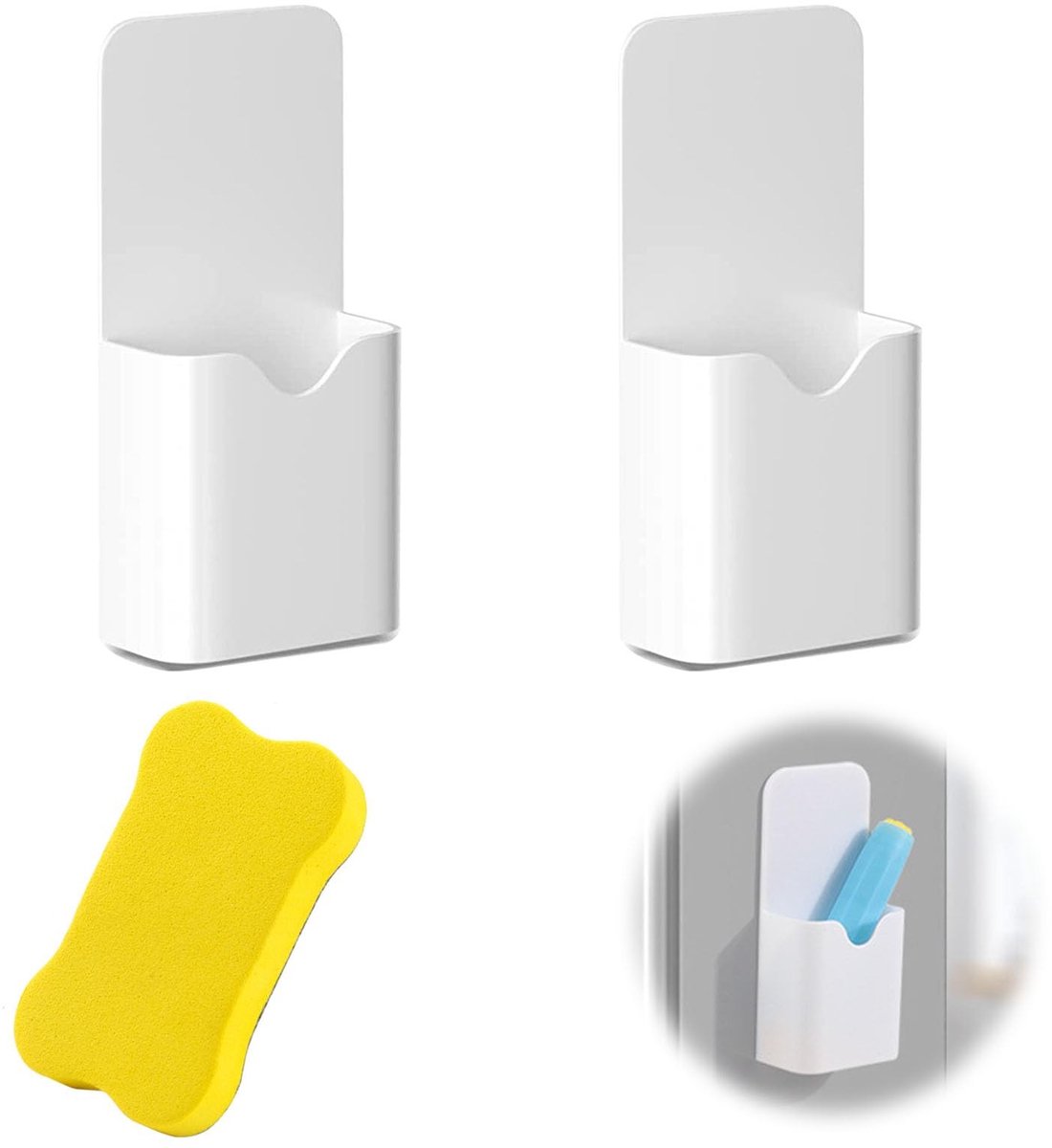 Dailygoods - 2 magnetische markerhouders, magnetisch, pennenhouder, magnetisch, pennenhouder, magnetische potloodhouder met spons, magnetische penhouder voor koelkast, whiteboard