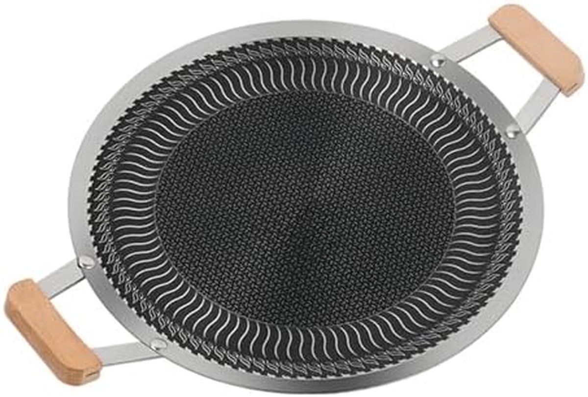 Grill Pan Koekenpan Grill Buiten Koken Roestvrij Staal 34 cm Zilver