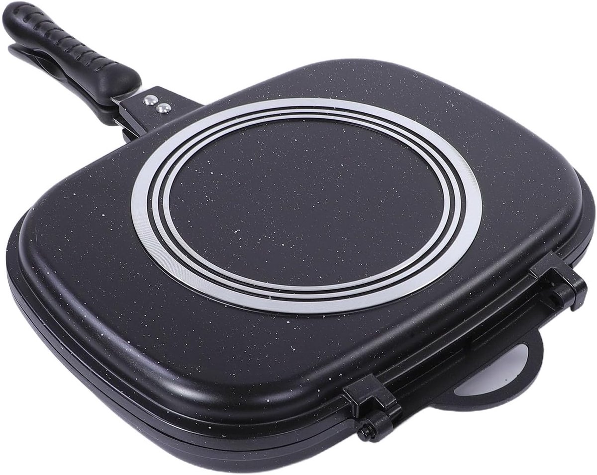 Dubbelzijdige Koekenpan - Omkeerbare Grillpan - Buiten Koken - Gelijkmatige Warmte - 12.7 liter - Zwart