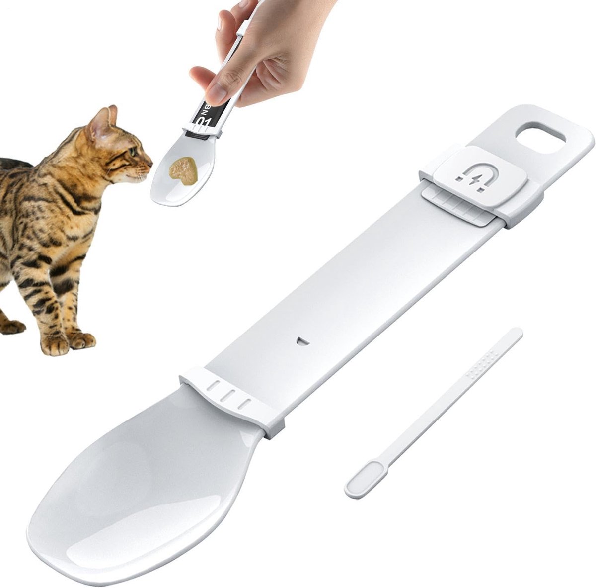 Katten Snoepdispenser - Voerlepel Natvoer - Training en Belonen - Robuust ABS Ontwerp - 26.5 cm Lengte - Wit