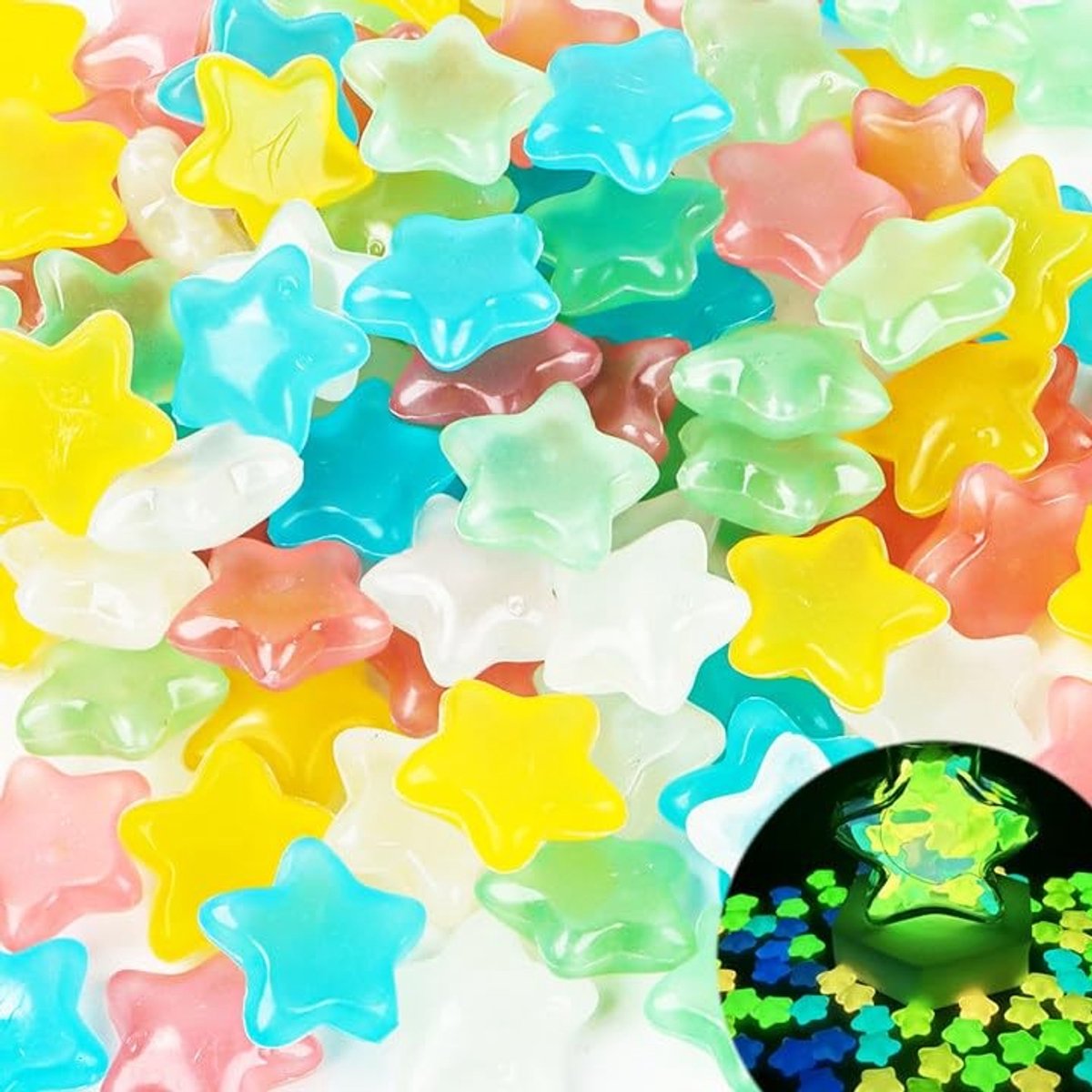 Dailygoods- Lichtgevende Stenen 100 Stuks - Fluorescerende Kiezels - Decoratief voor Tuin/Aquarium - Stervormig - Natuurlijke Hars - Oplichtend in het Donker - Decoratieve Kiezels