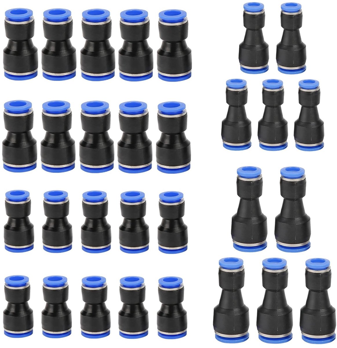 Dailygoods - CONNECTION 30 stuks pneumatische connectoren 4-8, 6-8, 8-10, 6-12 mm push-in snelkoppeling, pneumatische fittingen, persluchtconnector, pneumatische connector voor aansluiting van luchtslang
