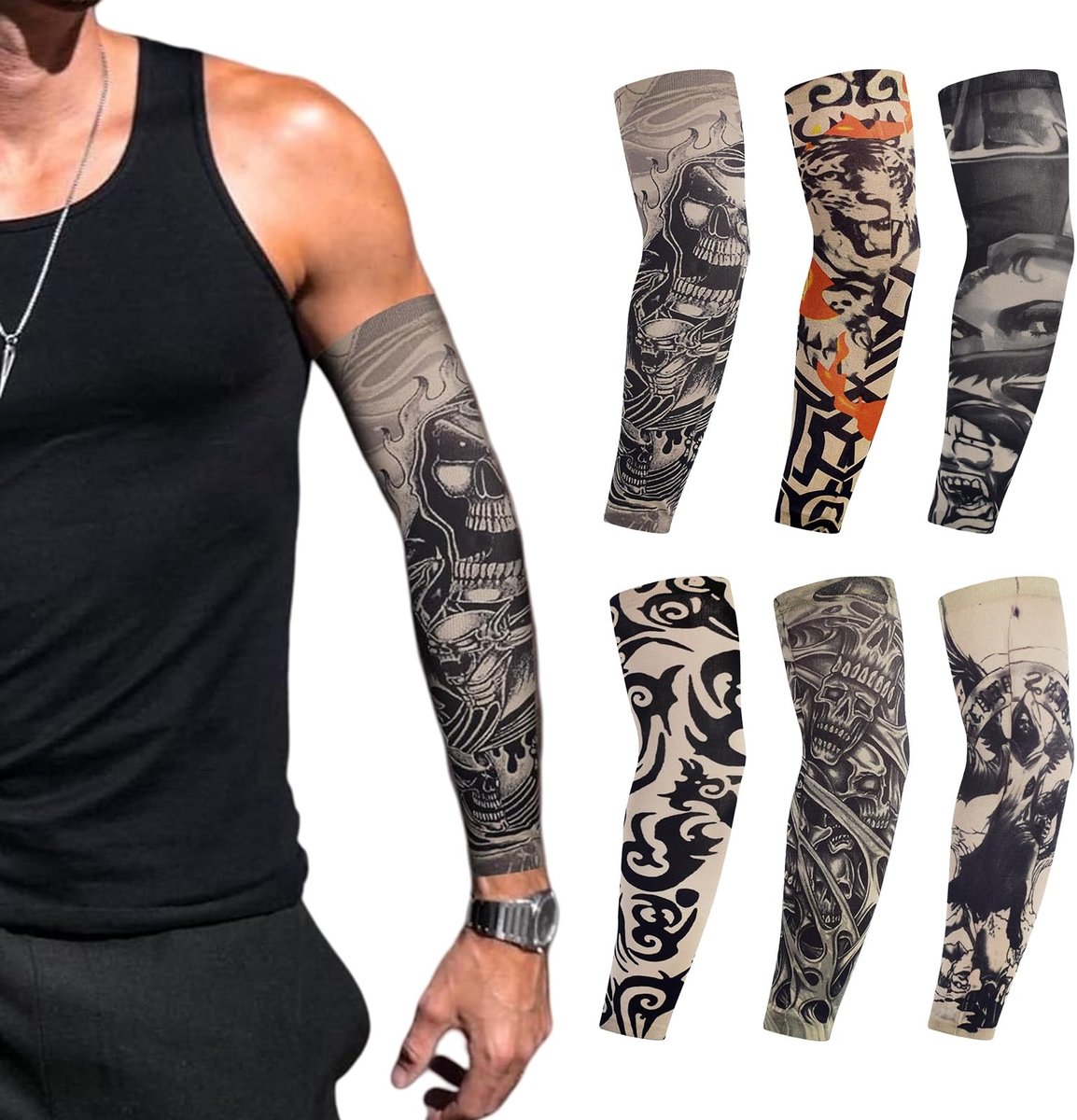 Dailygoods- Tattoo Mouw Set van 6 - Armmouwen - Sportbescherming - Zonnebescherming - Ademend Materiaal - Comfortabel Draagcomfort - Armkous
