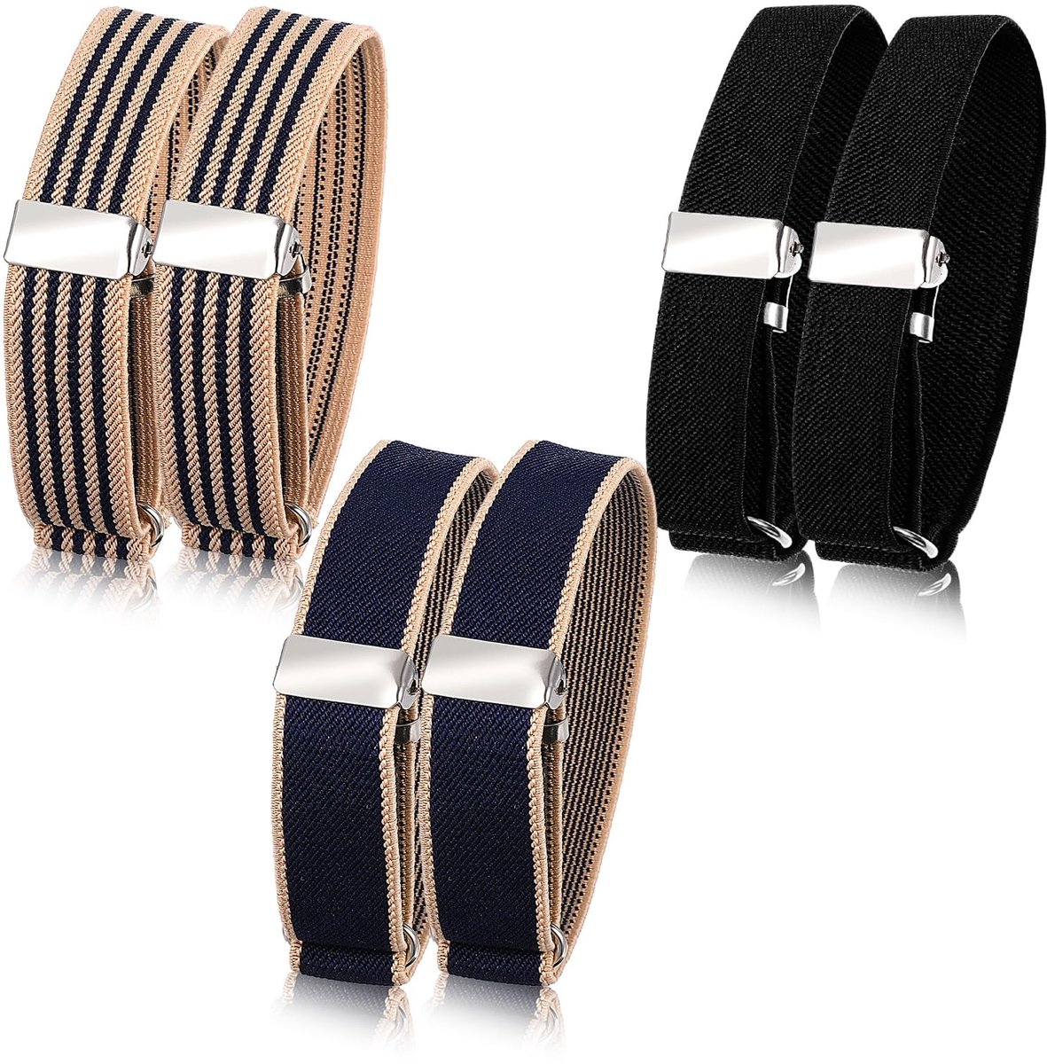 Dailygoods- Mouwkousenbanden 6 Stuks - Verstelbare Armbanden - Elastische Shirt Mouwhouders - Antislip Mouwhouders - Geschikt voor Armomtrek 22-50 cm - Duurzaam Polyester/Elastisch