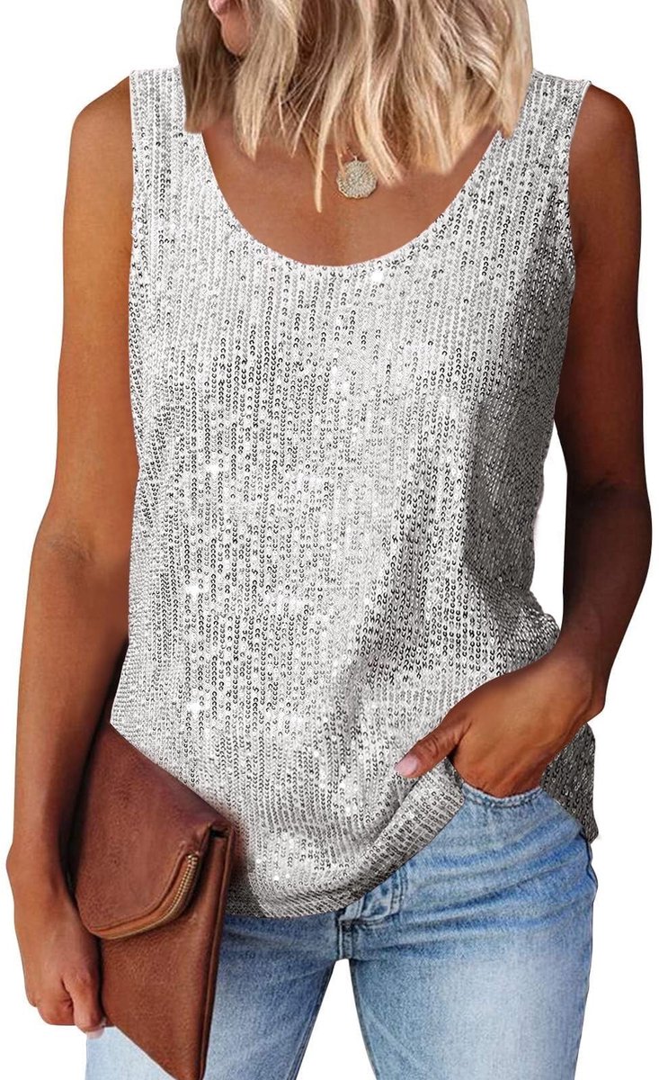 Dailygoods- Top met Pailletten - Mouwloos - Sprankelend - Superzacht - Comfortabel - Volledige Dekking - Tanktop