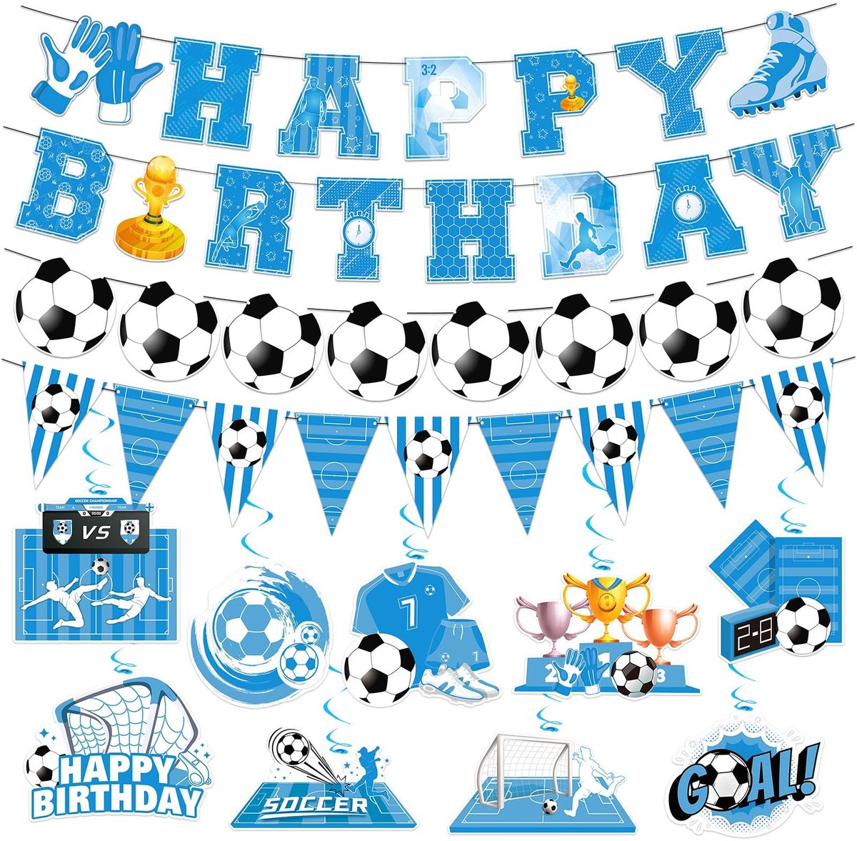 Dailygoods- Banner Voetbal Themafeest - Feestdecoratie - Verjaardagsfeestje - Spiraal Design - Hoogwaardige Karton - Eenvoudig te Bevestigen