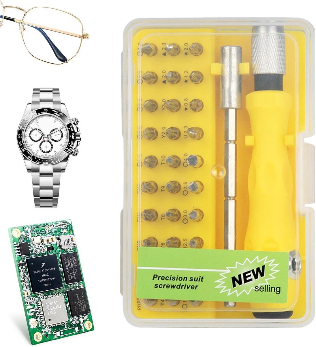 Precisie Schroevendraaierset - Mini Gereedschapskit - Apparaten Repareren - 32 Precisie Bits - Compact Formaat - Grijs