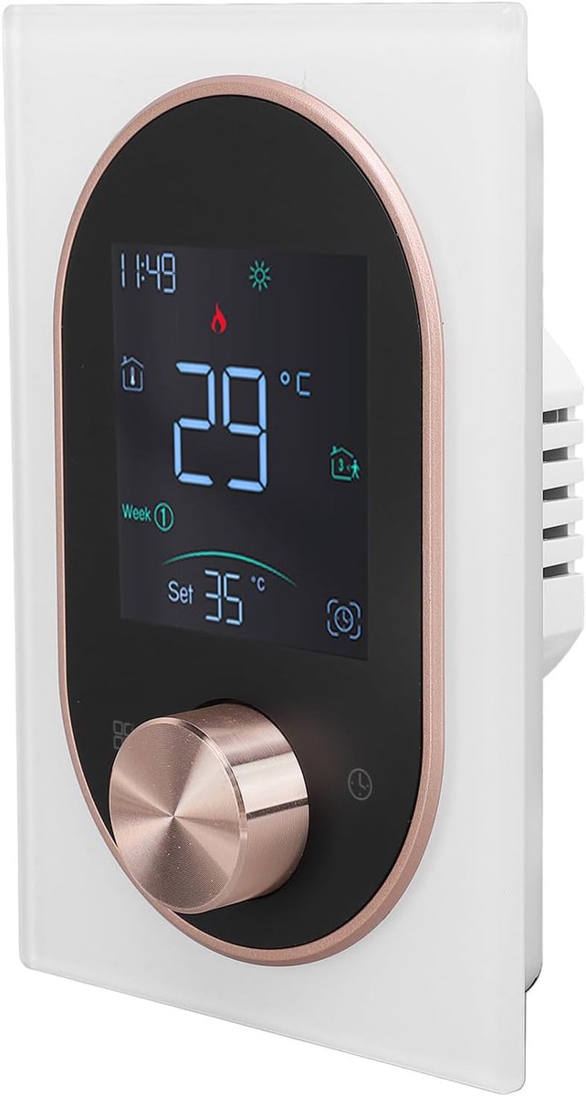 Slimme Thermostaat - Verwarmingsthermostaat Programmeerbaar - Temperatuur Regelen - Touchscreen Kleurendisplay - 86 x 86 mm - Wit