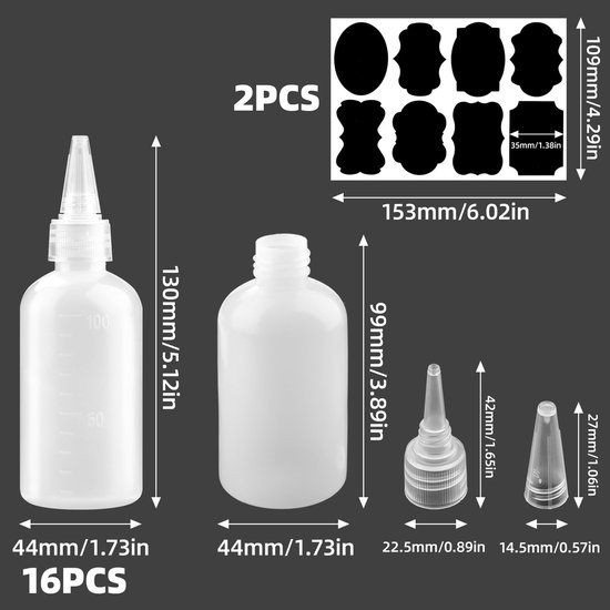 Dailygoods - DKBT 16 stuks knijpflessen 100 ml knijpfles spuitfles doseerfles sausfles ketchup fles dispenser fles knijpfles sausdispenser oliefles plastic keuken van Dailygoods — afbeelding 3