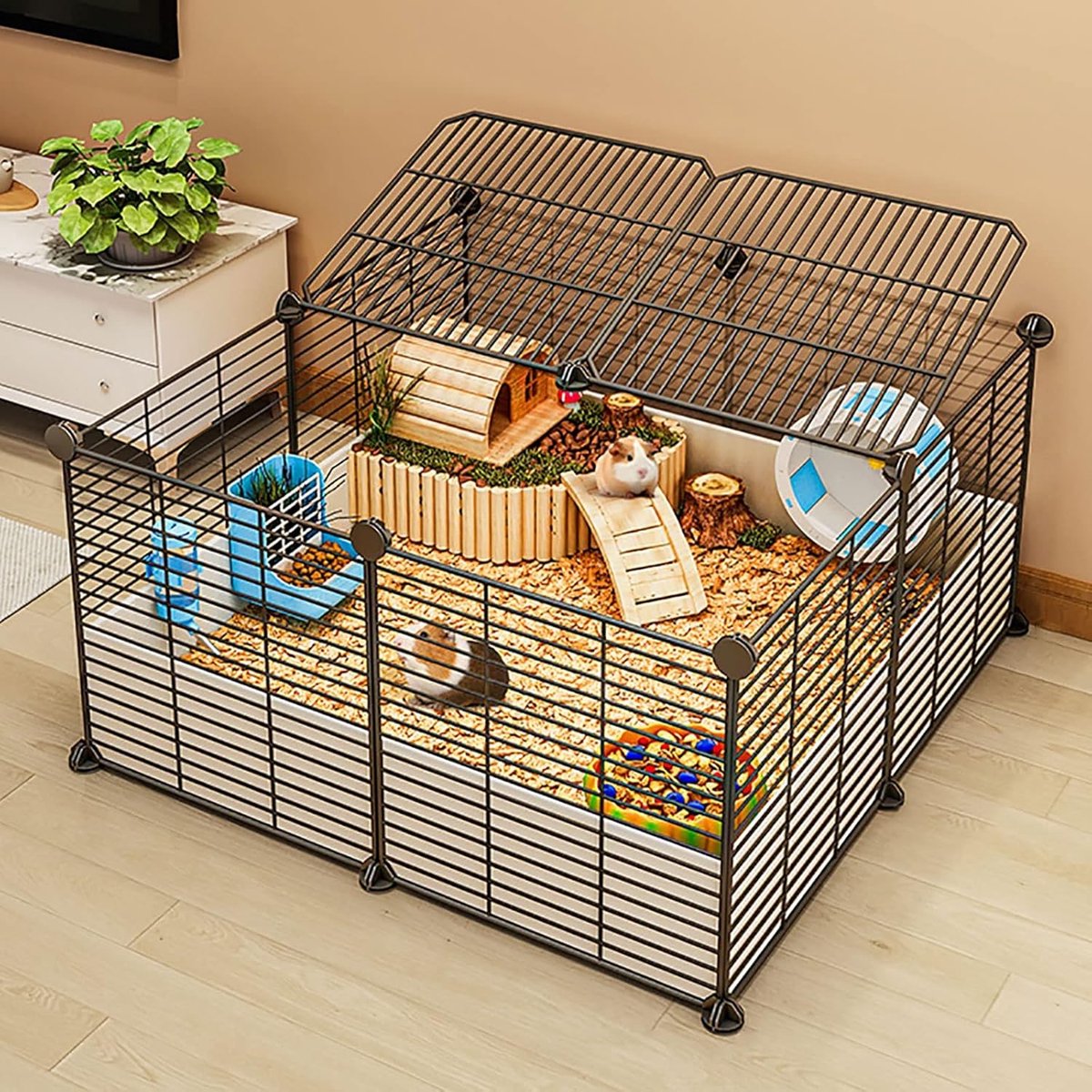 Kattenkooi - Kattenren Huisdierkooi - Kleine Dieren Verblijf - Afneembare Panel - 72x72x37cm - Zwart
