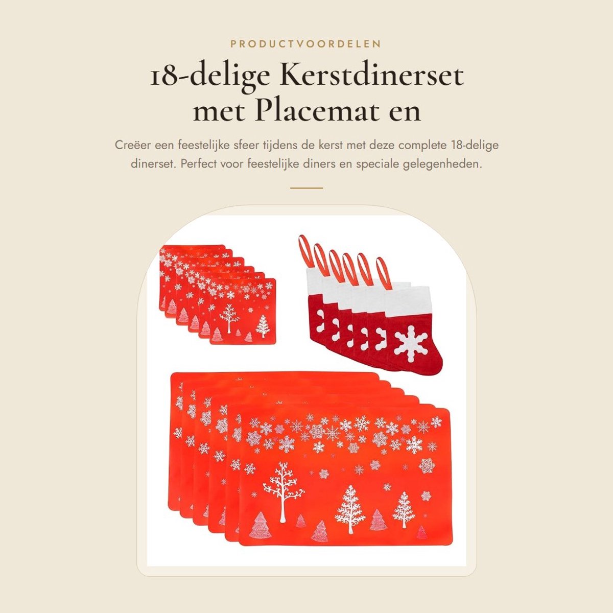 Dailygoods- Kerstdinerset 18-delig - Eetset - Placemat/onderzetter