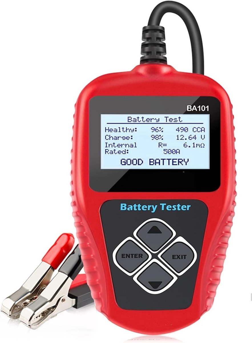 Batterijtester - Accu Gereedschap - Voertuig Onderhoud - In- en Uitvoertest - 12 Volt - Zwart