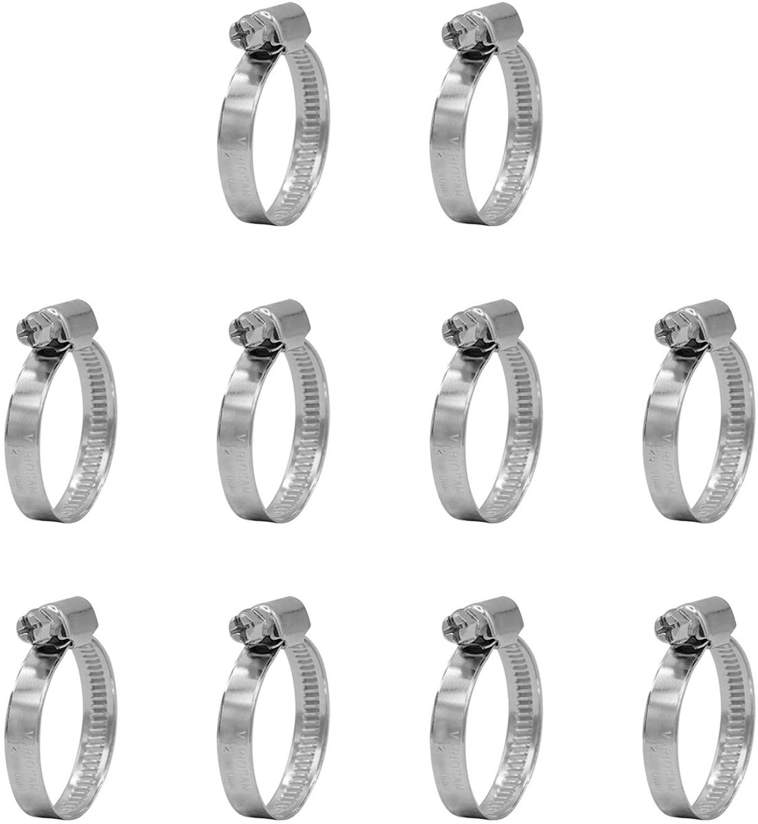 Dailygoods - Set van 10 Slangklemmen van Roestvrij Staal (20-32 mm)