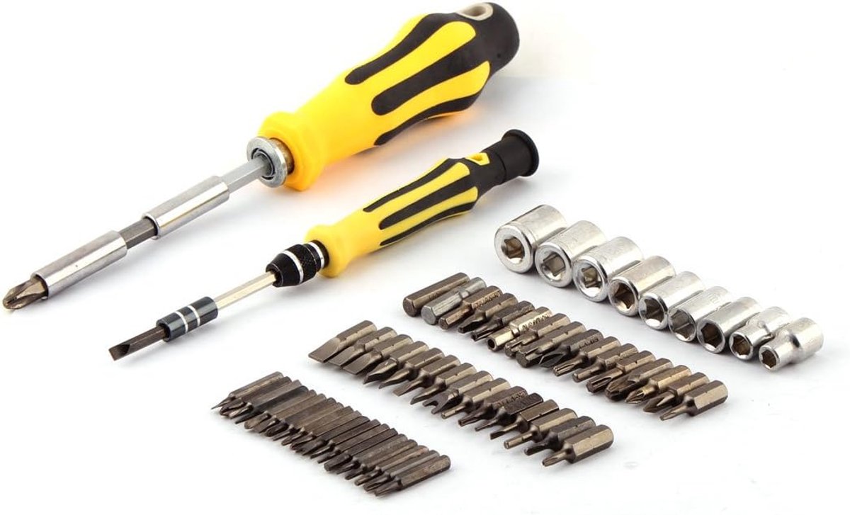 Schroevendraaier Set - Reparatieset Gereedschap - Apparaten Repareren - 66 Delig - 20 x 13 x 4 cm - Zwart Geel
