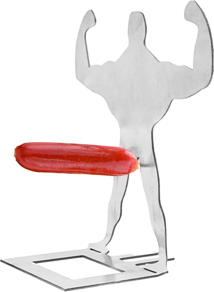 Hotdog Grillrek Worsthouder BBQ Worst Grillen Grappig Spierontwerp 18 x 113 cm Zilver