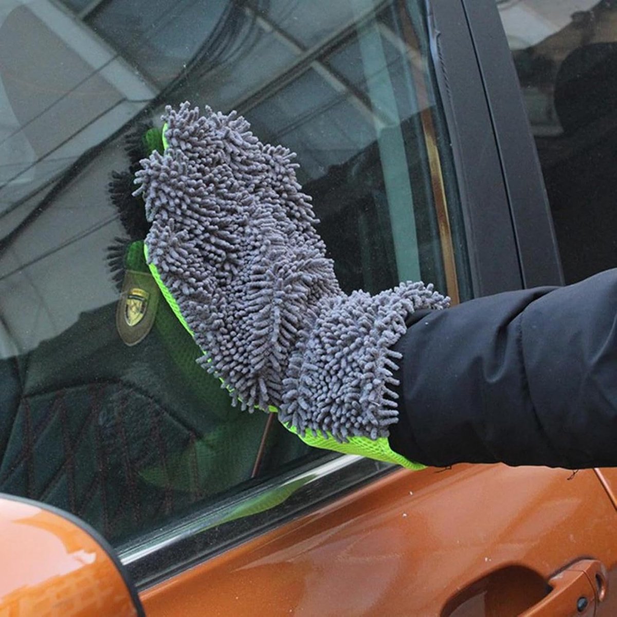 Auto Washandschoenen - Schoonmaakwanten - Voertuig Reinigen - Krasvrije Microvezel - 13 x 10 x 3 cm - Grijs Groen